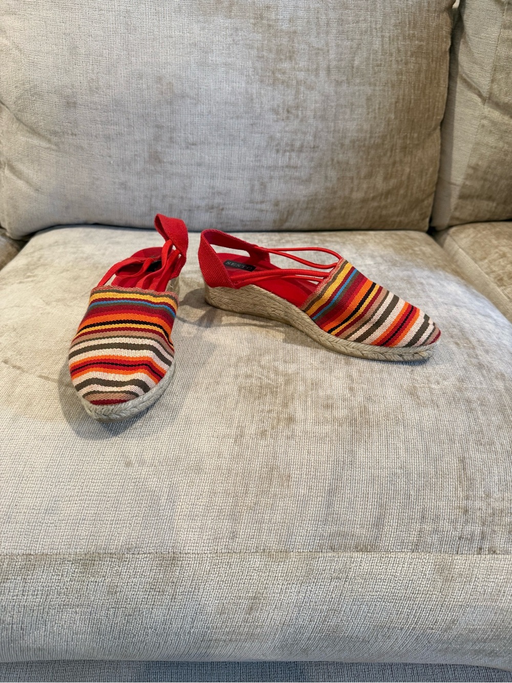 Sesto Meucci Red Slingback Espadrilles with Multicolor Stripes